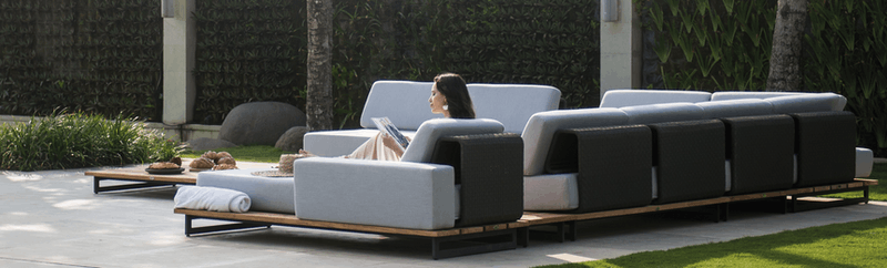 ONA sofa by Skyline Design using SUNBRELLA outdoor fabrics