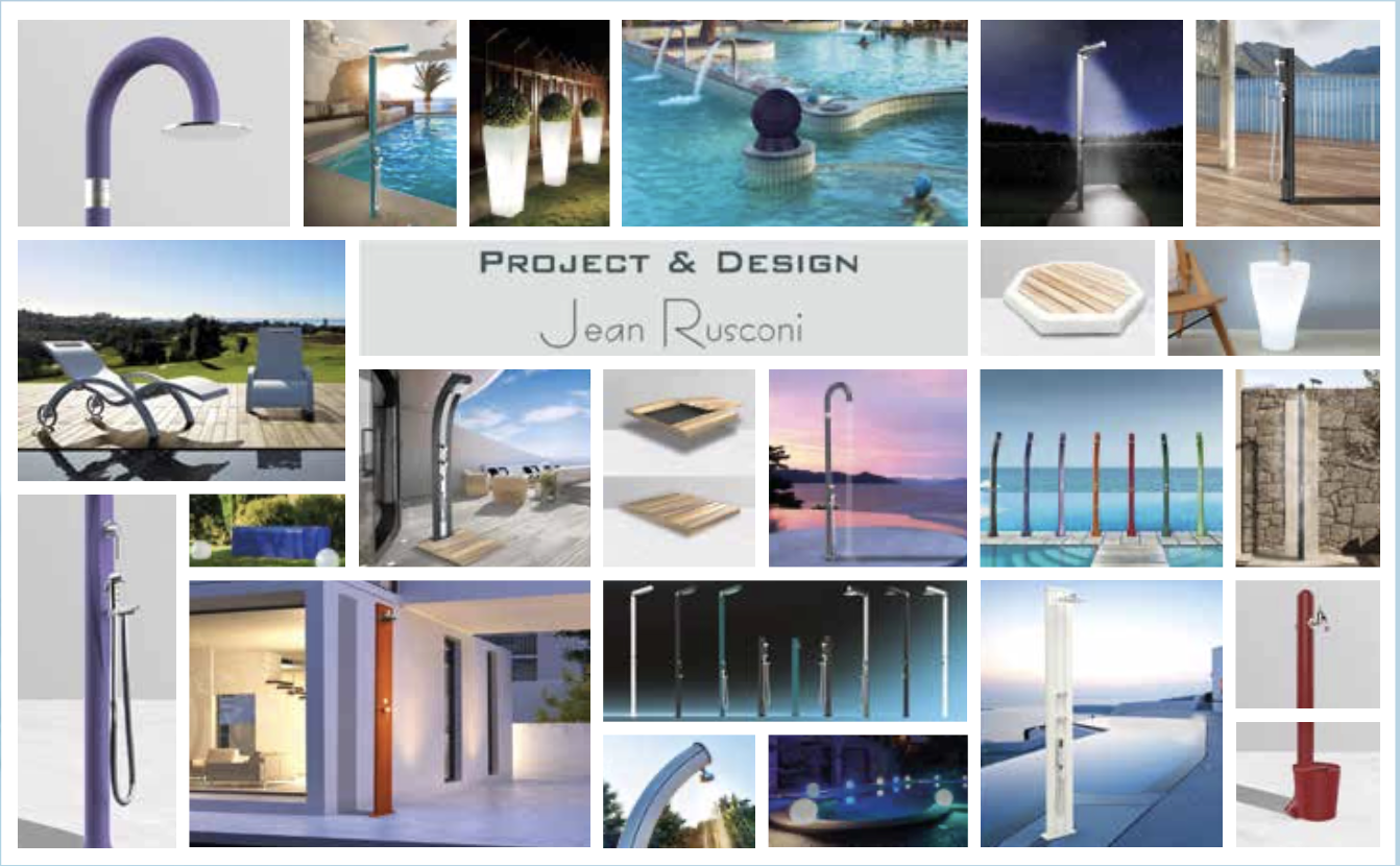 The brochure for solar showers and water loungers by ARKEMA DESIGN