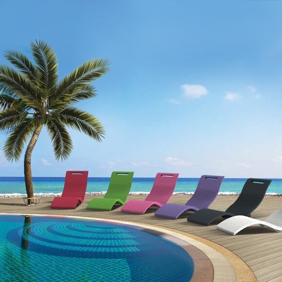 All colors SERENDIPITY water loungers by ARKEMA DESIGN by the pool